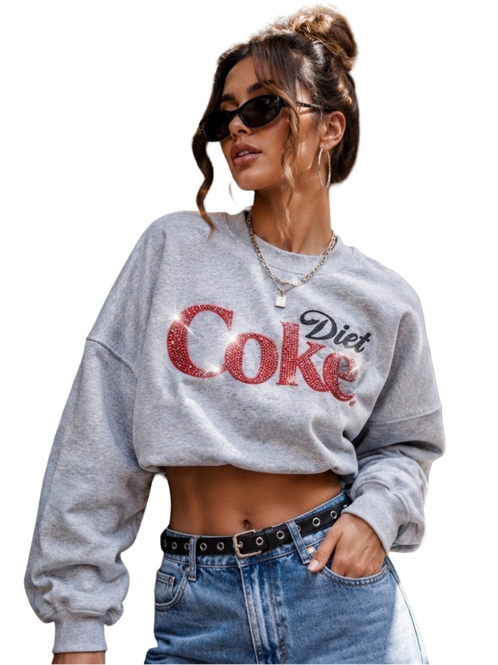 Forever 21 x Coca-Cola Diet Coke Rhinestone Cropped Sweatshirt small bling Y2K